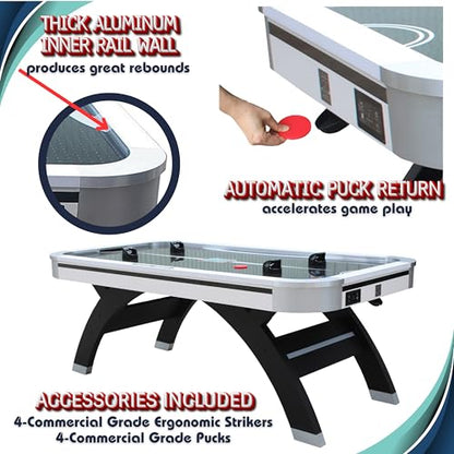 Freetime Fun Air Hockey Table 7 ft Game Table for Adults Light Up - Full Size Arcade Air Powered Indoor LED Hockey Table for Game Room (AIr Hockey & Table Tennis Table)