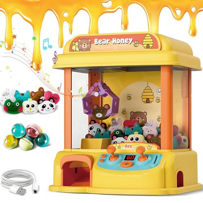 Kids Claw Machine - Toy Vending Machine for Kids with Plush Prizes, Lights & Sound, Electronic Claw Game Machine for Boys & Girls, Arcade Prize Dispenser for Party & Birthday Gifts - style: Honey Bear