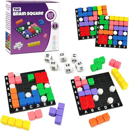 4 Players STEM Puzzle Game The Brain Square with 160000+ Solutions Pattern Matching Blocks Brain Teaser Toy Roll Dice & Race Your Opponent to Fill Grid for Kids Birthday Graduation - color: 4_player