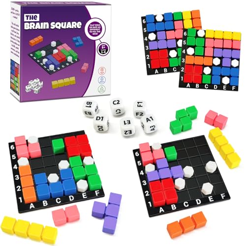 4 Players STEM Puzzle Game The Brain Square with 160000+ Solutions Pattern Matching Blocks Brain Teaser Toy Roll Dice & Race Your Opponent to Fill Grid for Kids Birthday Graduation - color: 4_player