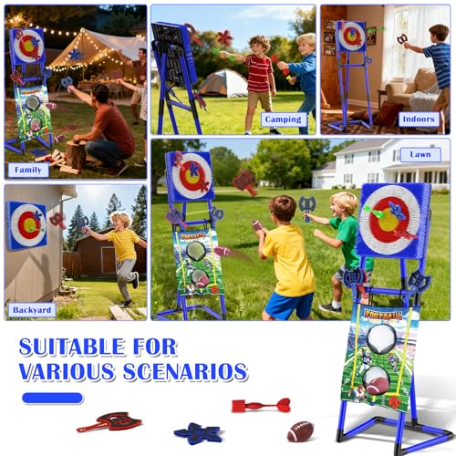 VATOS 2-in-1 Axe & Football Throwing Game Set, Bristle Axe Toss Target with 16 pcs Safe Darts, Portable Outdoor & Indoor Backyard Games for Teens and Adults, Lawn Carnival, Camping Party Toy Gift