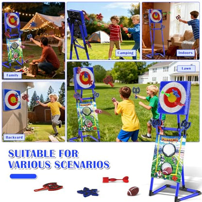 VATOS 2-in-1 Axe & Football Throwing Game Set, Bristle Axe Toss Target with 16 pcs Safe Darts, Portable Outdoor & Indoor Backyard Games for Teens and Adults, Lawn Carnival, Camping Party Toy Gift