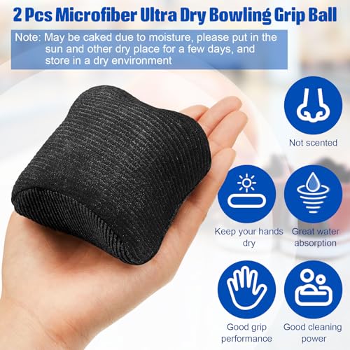 Lewtemi Microfiber Ultra Dry Bowling Grip Ball, 2 Pcs Microfiber Bowling Rosin Bags for Hands for Golf Lifting Rock Climbing Tennis Gymnastics - color: Black