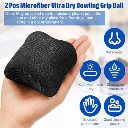Lewtemi Microfiber Ultra Dry Bowling Grip Ball, 2 Pcs Microfiber Bowling Rosin Bags for Hands for Golf Lifting Rock Climbing Tennis Gymnastics - color: Black