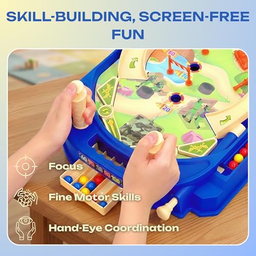 Battle Pinball Machine — Tabletop Arcade Game with Obstacles, Pull-Rod Launcher, Flippers & Scoring Targets, 1-2 Player Mini Pinball for Kids Ages 3+ - style: Battle Pinball