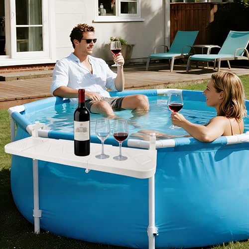 winemana Pool Bar for Above Ground Pool Swim Up Bar 38.4" x12" Adjustable Poolside Table Foldable Swimming Pool Shelf Fits Round Oval Rectangle Pools Clip-On Drink Table for Deck Patio, White - color: White