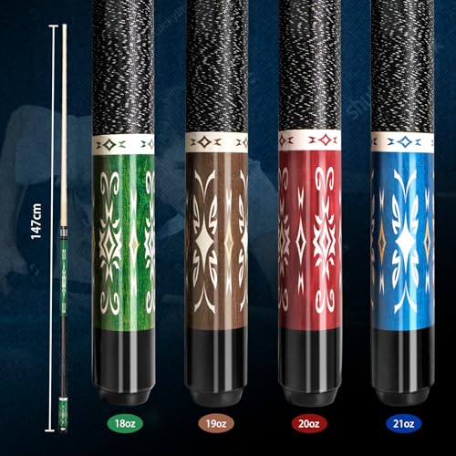Pool Stick Set of 4, Pool Sticks for Adults, 4 Pool Cues Billiard Set, 58inch Billiard Cue with Maple Wood for Professional Billiard Players - 18oz, 19oz, 20oz, 21oz - color: B01