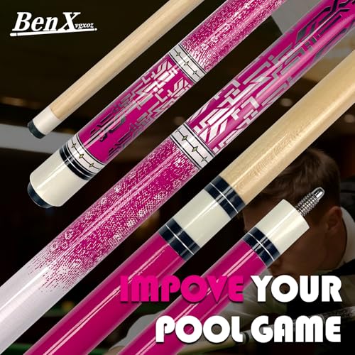 57 Inch Pool Cue Stick - 13mm Fiber Ferrule Tip, Maple Birch Wood Billiard Cue with Chalk & Glove | Explosion-Proof Joint for Home, Bar, Billiard Hall - style: Maple Birch Wood Billiard Cue-Pink