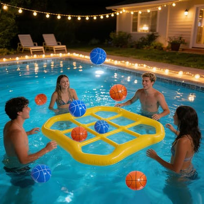 Giant Tic Tac Toe Game & Pool Toys, Inflatable Pool Tictac Game with 10 Balls, Giant Floating Grid Puzzle, Great for Outdoor Swimming and Beach Parties for Family