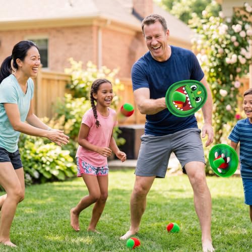 Big Dinosaur Toss and Catch Ball Set Include 4 Rackets and 4 Balls Beach Game Outdoor Ball Sports Games Toss and Catch Balls for Kids and Toddlers