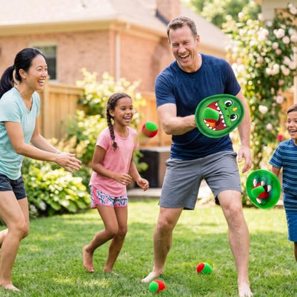Big Dinosaur Toss and Catch Ball Set Include 4 Rackets and 4 Balls Beach Game Outdoor Ball Sports Games Toss and Catch Balls for Kids and Toddlers