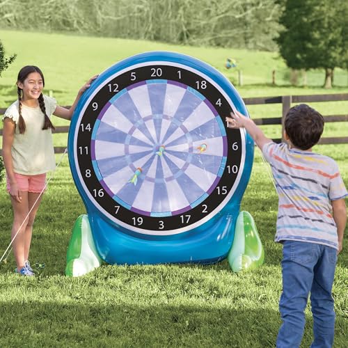 Hearthsong Jumbo 57-Inch Inflatable 2-in-1 Darts and Soccer Set with Double-Sided Scoreboard, Two Soccer Balls, Six Darts, Outdoor Play, Ages 5 and Up