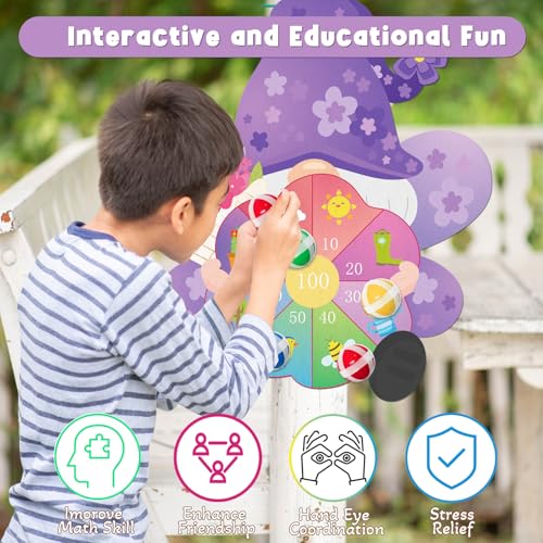 Yquqwn Large Spring Dart Board Game Flower Gnome Target with 12 Sticky Balls for Kids Spring Party Easter Games Indoor Outdoor Activities
