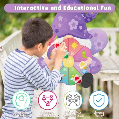 Yquqwn Large Spring Dart Board Game Flower Gnome Target with 12 Sticky Balls for Kids Spring Party Easter Games Indoor Outdoor Activities