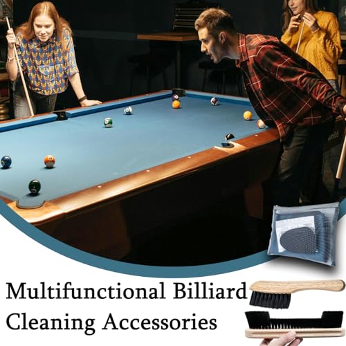 Pool Table Brush for Felt, Pool Table Cleaning Kit with Pool Cue Shaft Cleaning, Pool Cue Smoother and Burnisher, Cloth and Pool Stick Slicker, Ferrule Polishing Cotton Billiard Pool Accessories