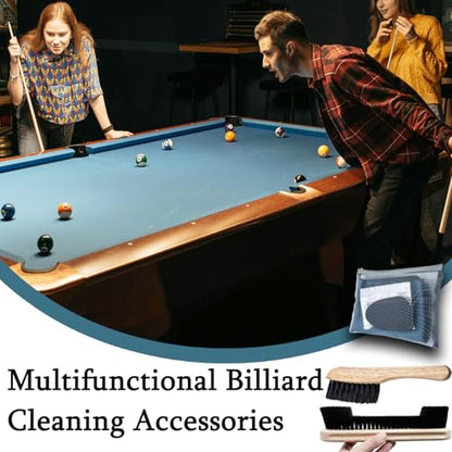 Pool Table Brush for Felt, Pool Table Cleaning Kit with Pool Cue Shaft Cleaning, Pool Cue Smoother and Burnisher, Cloth and Pool Stick Slicker, Ferrule Polishing Cotton Billiard Pool Accessories