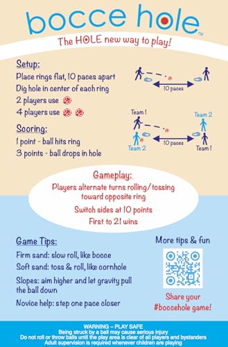 Bocce Hole™ Beach Game Rings Set – Add Cornhole-Style Scoring to Your Bocce Balls for a New Sand Game – 2 Silicone Scoring Rings & 2 Sand Scoops Included