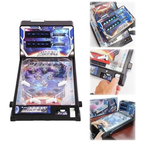 Mini Pinball Machine with LED Lights and Digital Scorekeeper - Portable Desktop Arcade Game for Kids Adults, Fun Office Desk Toy and Party Favor