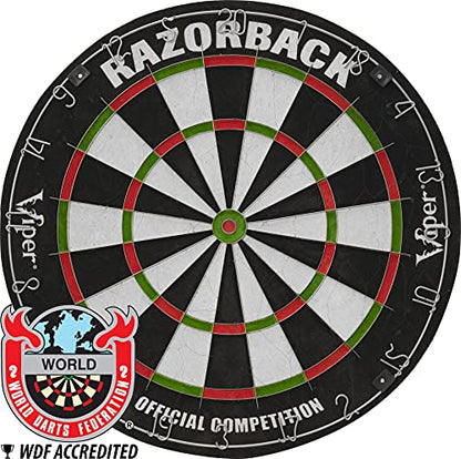 Viper Metropolitan Solid Wood Cabinet & Sisal/Bristle Dartboard Play-Ready Bundle: Elite Set (Razorback Dartboard, Darts and Laser Throw Line), Espresso Finish