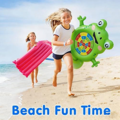 iShabao Kids Fun Pool Toys, Inflatable Frog Dart Board Toss Water Game, Pool Float, Beach Party Yard Outdoor Ball Play, Summer Swimming Toys for Kids Boys Girls Ages 4-12, Teens Adults Family
