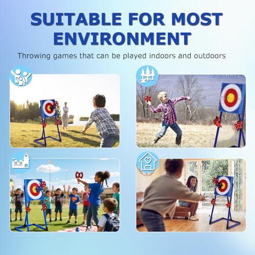 ZoLLa Axe Throwing Game for Backyard Fun,Safe Bristle Target with 4 Throwing Axes & 4 Throwing Stars,Yard & Outdoor Games for Kids and Family (Blue) - color: Blue