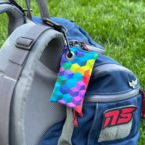 HYZER HOUND DISCS Disc Golf Chalk Bag | Dry Your Hands in the Heat of Summer | Attaches to Bag with a Carabiner | Improve Your Hand Grip for Consistency | Essential Disc Golf Accessories | Chalk - color: Rainbow Cubes