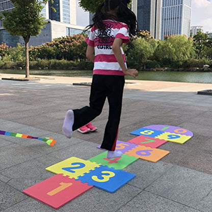 Game Mats for Kids - Children Giant Hopscotch Mat Game Kids Soft EVA Foam Interlocking Tiles Indoor Garden Family Game Toys