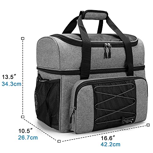 DSLEAF Bowling Bag for 2 Balls, Bowling Tote with Wooden Bowling Cups and Padded Divider for Double Ball and A Pair of Bowling Shoes Up to Mens 16 and Extra Essentials (Patent Design), Bag Only - color: grey