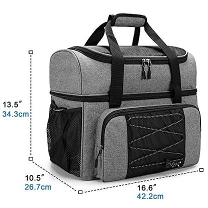 DSLEAF Bowling Bag for 2 Balls, Bowling Tote with Wooden Bowling Cups and Padded Divider for Double Ball and A Pair of Bowling Shoes Up to Mens 16 and Extra Essentials (Patent Design), Bag Only - color: grey
