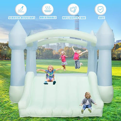 AKSPORT Inflatable Bounce House,White Castle Bounce House for Kids 3-6 Indoor & Outdoor Inflatable Bouncer House with Slide & Air Blower & Balloons for Kids Birthday Party,Wedding Party - style: 11.97x8.98x7.15ft-green