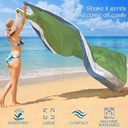 BYDOLL Beach Blanket Waterproof Sandproof Large Sand Free,78''X81''/10'X9' Oversized Sandless Lightweight Blanket Picnic Mat for Beach Travel Camping Hiking with Stakes - color: Army Green, size: 78"X110"