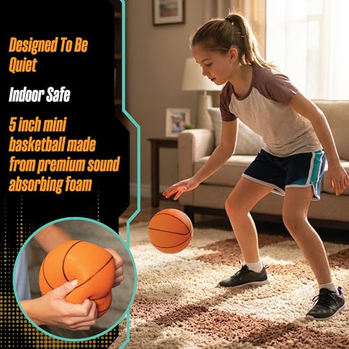 Supreme Silent Sports Basketball Hoop & Quiet Mini Ball | Indoor Premium Over the Door Hoop, Noise Dampening Rim & Soft Backboard with Net, Kids Toys & Games, Gift for Teen Boys & Girls, 6+ Year Olds