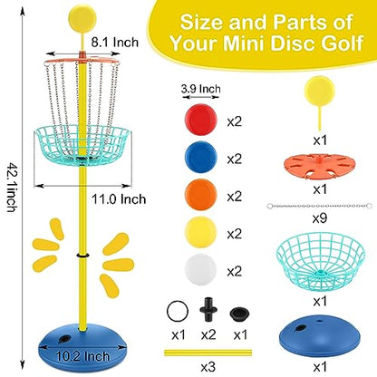 Meooeck 42 Inches Mini Disc Golf Baskets with 10 Flying Discs Golf Starter Set for Indoor Outdoor Yard and Beach Games - style: Chic Color