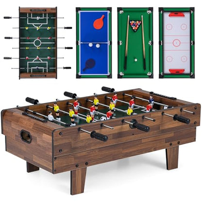 Giantex 4-in-1 Multi Game Table, Combo Foosball Game Table Top w/Billiards, Ping Pong, Push Hockey for Home, Game Room, Family Night & Arcade, Wood Combination Game Table Set for Adults - color: Dark Brown