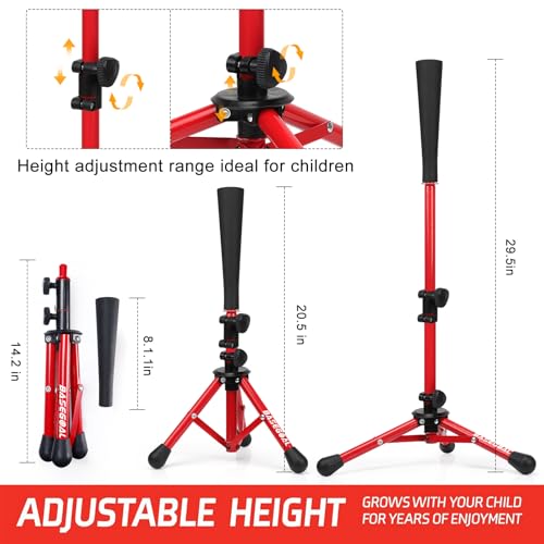 BaseGoal Baseball Tee for Kids,Youth Stand Set,Teeball Set,Youth Baseball,Softball Batting Tee Set,Easy Adjustable Height - style: Red-a