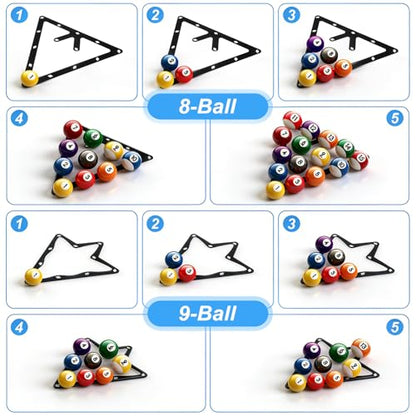 Amabro 6 Pack Magic Pool Ball Rack Sheet, Triangle Billiards Ball Rack Holder for 8 9 10 Balls, Magic Racking Cue Accessories for Pool Table Games