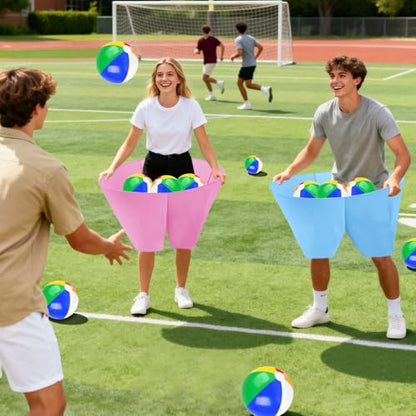 Granny Pants Game with Bouncy Balls and 1 Air Pump (Random Colors), Granny Pants Outdoor Game Baby Shower Funny Party Game for Adults & Families, Big Pants Ball Game Granny Pants Yard Game - color: Baby Blue+Pink
