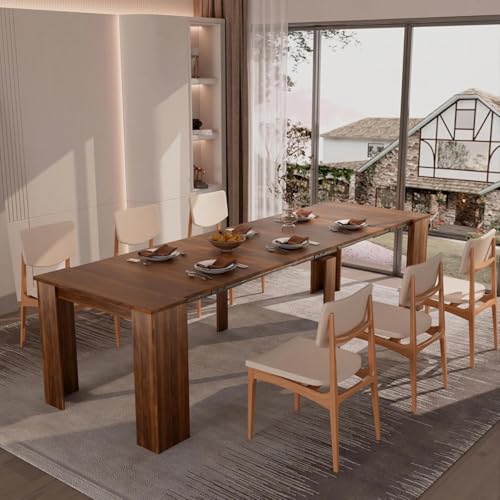 20"-118" Extendable Dining Table for 2-12 People, Modern Modular Extension Table, Space-Saving Extra Long Folding Dining Table, Multifunctional Conference Meeting Table, Walnut - color: Walnut, style: 20" - 118.5" (2-12 People)