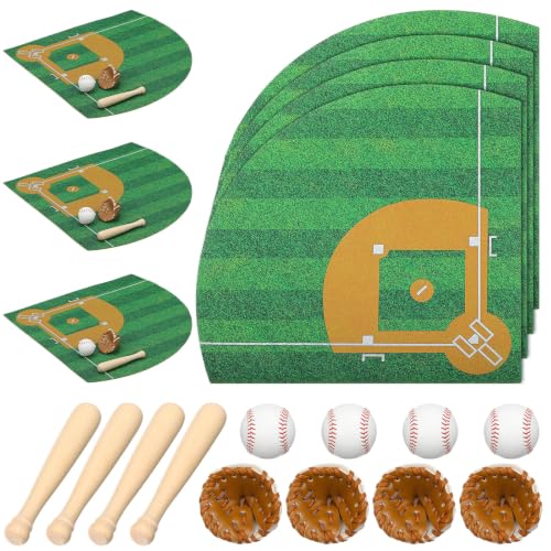 16Pcs Baseball Centerpieces for Tables -Sport Party Table Decorations Kit with Baseball Felt Mat, Bats Mini Baseballs, and Gloves for Sport Themed Birthday Party Decor