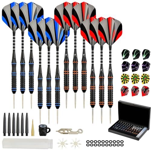 Formula Sports Darts Metal Tip Set - Steel Tip Darts Professional Metal Darts Set 12PCS 21/23 Grams Pro Darts Set with Aluminium Shafts, Extra Flights, Dart Sharpener, Flight Protector