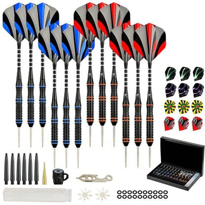 Formula Sports Darts Metal Tip Set - Steel Tip Darts Professional Metal Darts Set 12PCS 21/23 Grams Pro Darts Set with Aluminium Shafts, Extra Flights, Dart Sharpener, Flight Protector