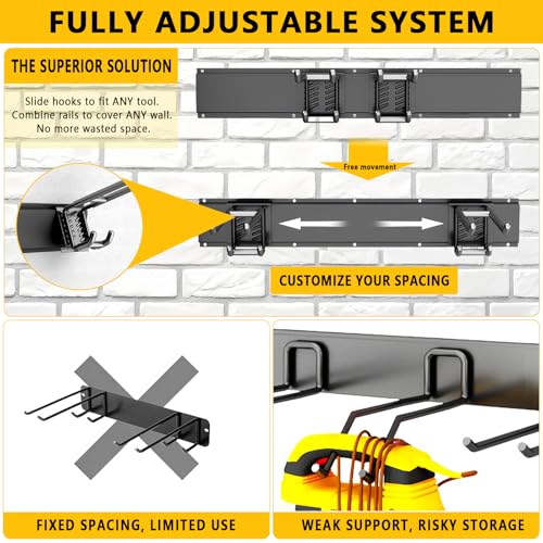 Garage Tool Organizer Wall Mount, 48inch Heavy-Duty Garage Storage System and Garden Tool Organizer with 6 Adjustable Double Hooks for Shovel, Snowboard, Yard Tools and Shed - size: 48"-6double hook