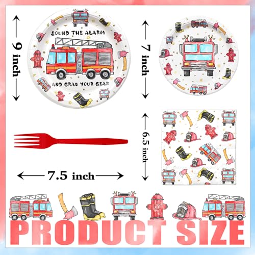 Firetruck Theme Birthday Party Tableware Set with Plates, Napkins, and Forks - style: Firetruck