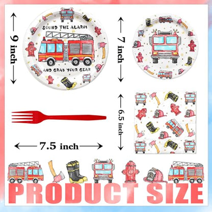 Firetruck Theme Birthday Party Tableware Set with Plates, Napkins, and Forks - style: Firetruck