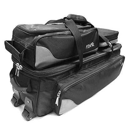 Pyramid Path Triple Tote Roller Plus Bowling Bag with Detachable Shoe Bag (Fits US Mens Size 15), Accessory and Side Pocket, Lightweight Travel Design - color: Black/Silver