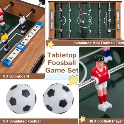 Giantex Foosball Table, 27in Mini Football Table Game w/ 2 Footballs,Score Keepers, Wood Soccer Table Top for Kids, Family Night, Parties, Game Rooms