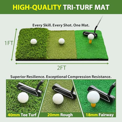 FILORI Heavy Duty Golf Practice Net 10x7FT with Tri-Turf Mat, All-in-One Golf Training Aid for Backyard Driving Chipping Swing, Indoor Outdoor Use, Blue