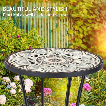 VCUTEKA Outdoor Side Table Mosaic Patio Table Accent Tables Mosaic Tile Top Metal Frame Small End Tables Porch Beach Patio Garden Balcony Brown 14'' - color: Brown