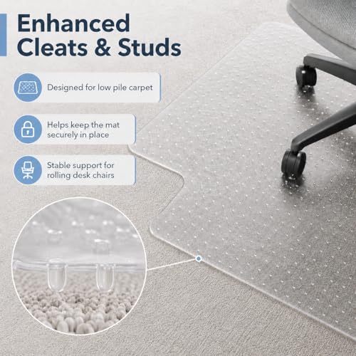 Chair Mat for Carpet- Low Pile (1/4" Thick) Carpet Protector for Office Gaming Computer Desk Chair. Heavy Duty Desk Chair Mat for Carpeted Floors, Semi Transparent (with Lip)