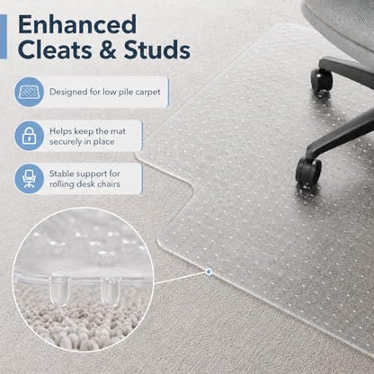 Chair Mat for Carpet- Low Pile (1/4" Thick) Carpet Protector for Office Gaming Computer Desk Chair. Heavy Duty Desk Chair Mat for Carpeted Floors, Semi Transparent (with Lip)